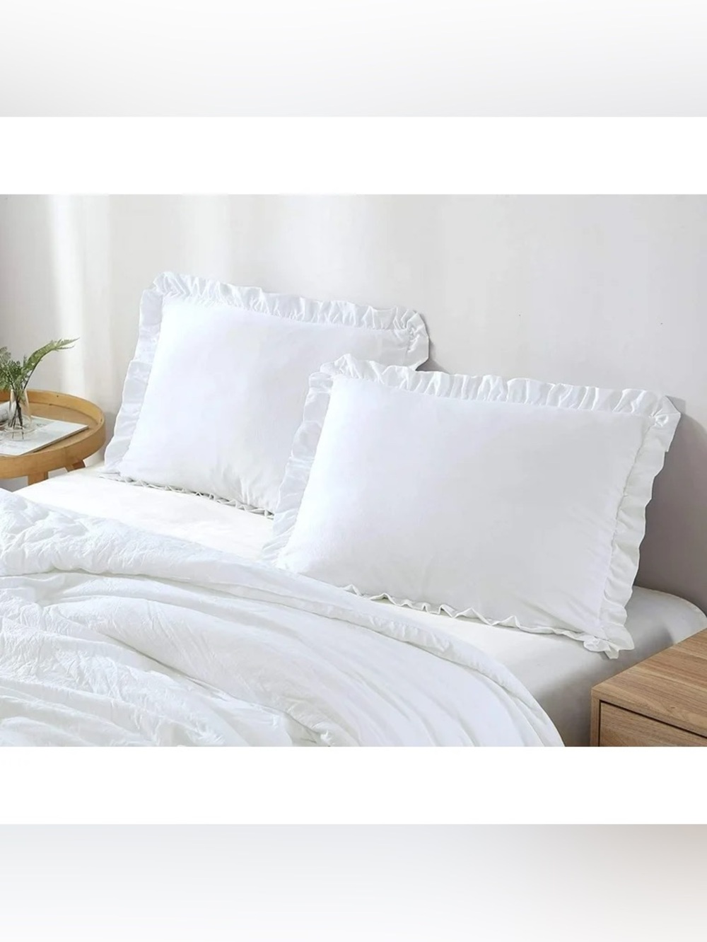 White Ruffled Twin 2 piece Comforter Set - Picture 2 of 6